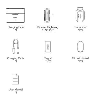 Synco Smic mini tr�dl�st lavalier mikrofons�t 2xTX 1xRX till Smartphone USB-c, svart