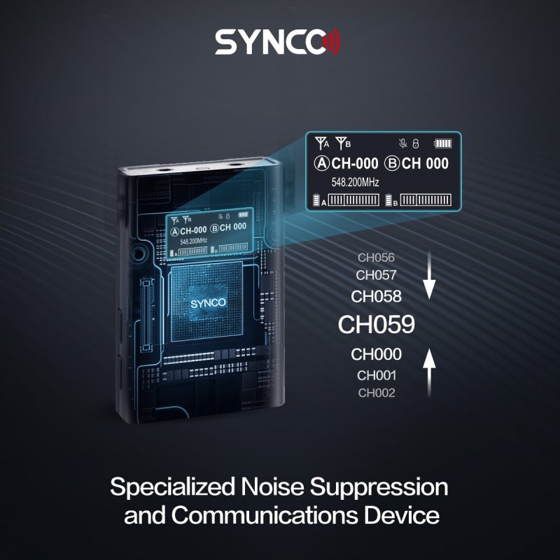 Synco trdlst mikrofonst 2 TX / 1 RX UHF 525 MHz-539.7 MHz