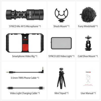 Synco vlog kit komplett med mikrofon, LED, stativ och grep