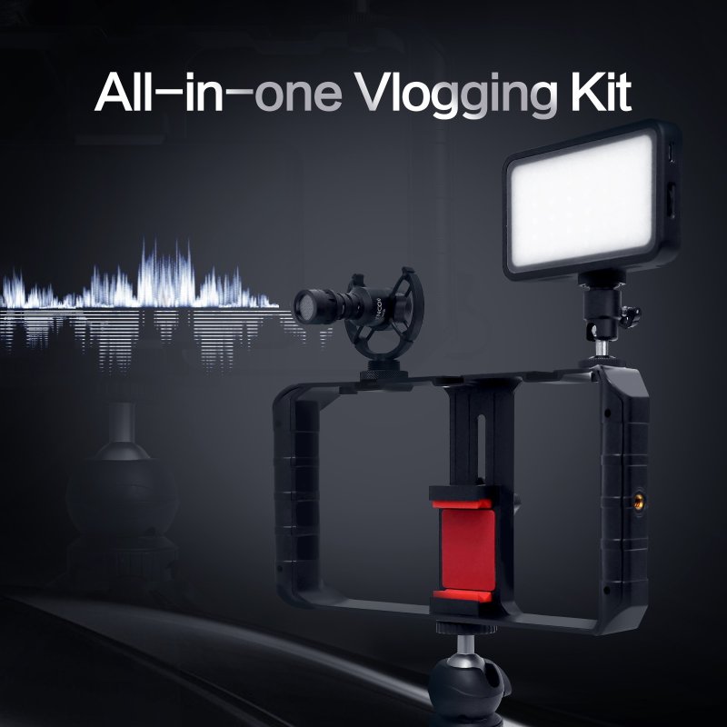 Synco vlog kit komplet med mikrofon, LED, stativ og greb