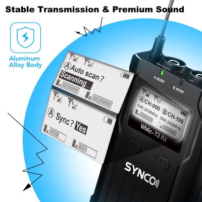 Synco tr�dl�st mikrofons�t PRO 1 RX og 2 TX UHF