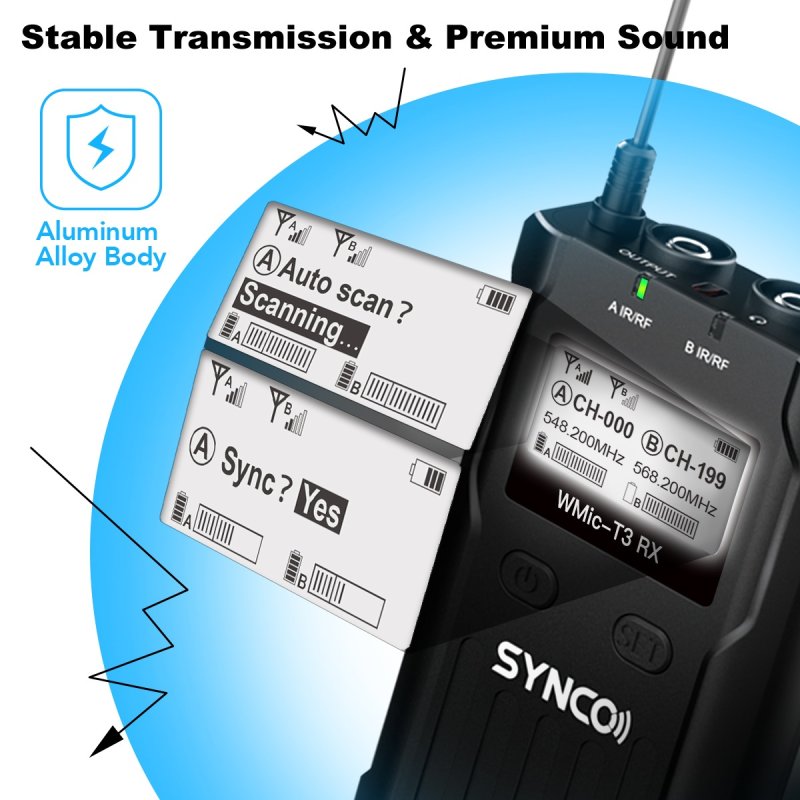 Synco trdlst mikrofonst PRO 1 RX og 2 TX UHF