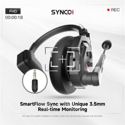 Synco tr�dl�s intercom s�t med 5 styk headset, Sort