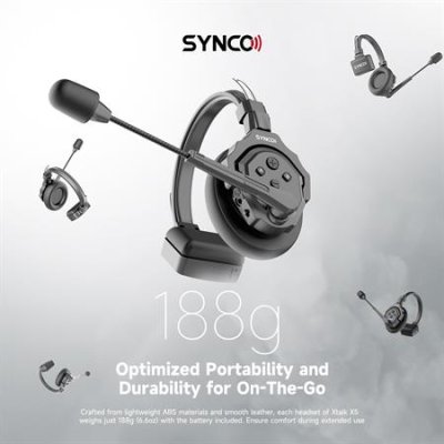 Synco tr�dl�s intercom s�t med 5 styk headset, Sort