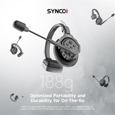Synco trdls intercom st med 5 styk headset, Sort
