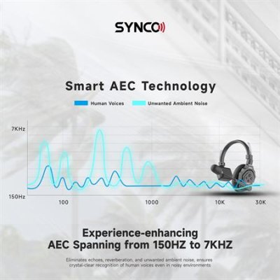 Synco tr�dl�s intercom s�t med 5 styk headset, Sort