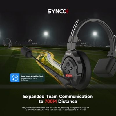Synco tr�dl�s intercom s�t med 5 styk headset, Sort