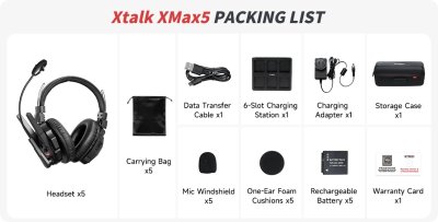 Synco trdls intercom st Dobbelt-re, med 5 styk headset, Sort