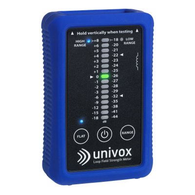 Univox digital feltstyrker m�ler til teleslynge i kuffert med hovedtelefoner