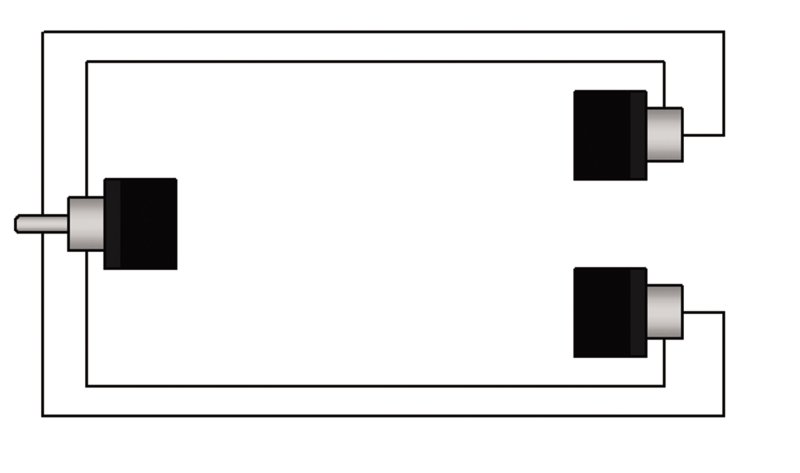 Y adapter 2 x RCA hona > 1 x RCA hane